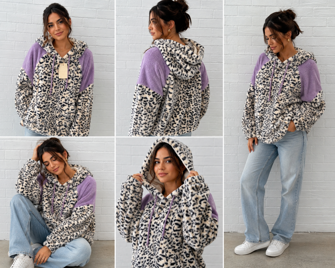 WOMEN'S LONG SLEEVE ANIMAL PRINT FRONT POCKETS HOODED PULLOVER SWEATER