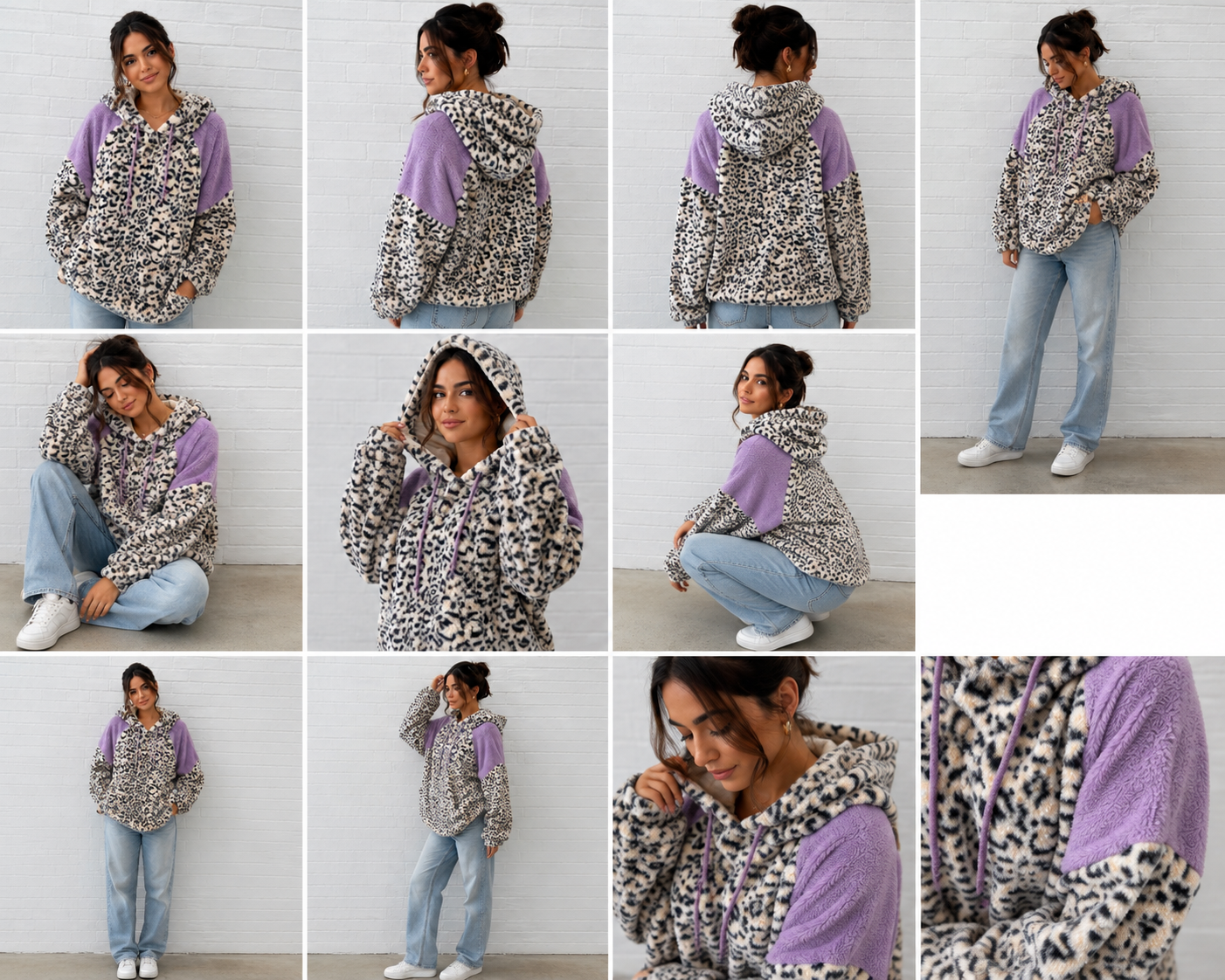 WOMEN'S LONG SLEEVE ANIMAL PRINT FRONT POCKETS HOODED PULLOVER SWEATER